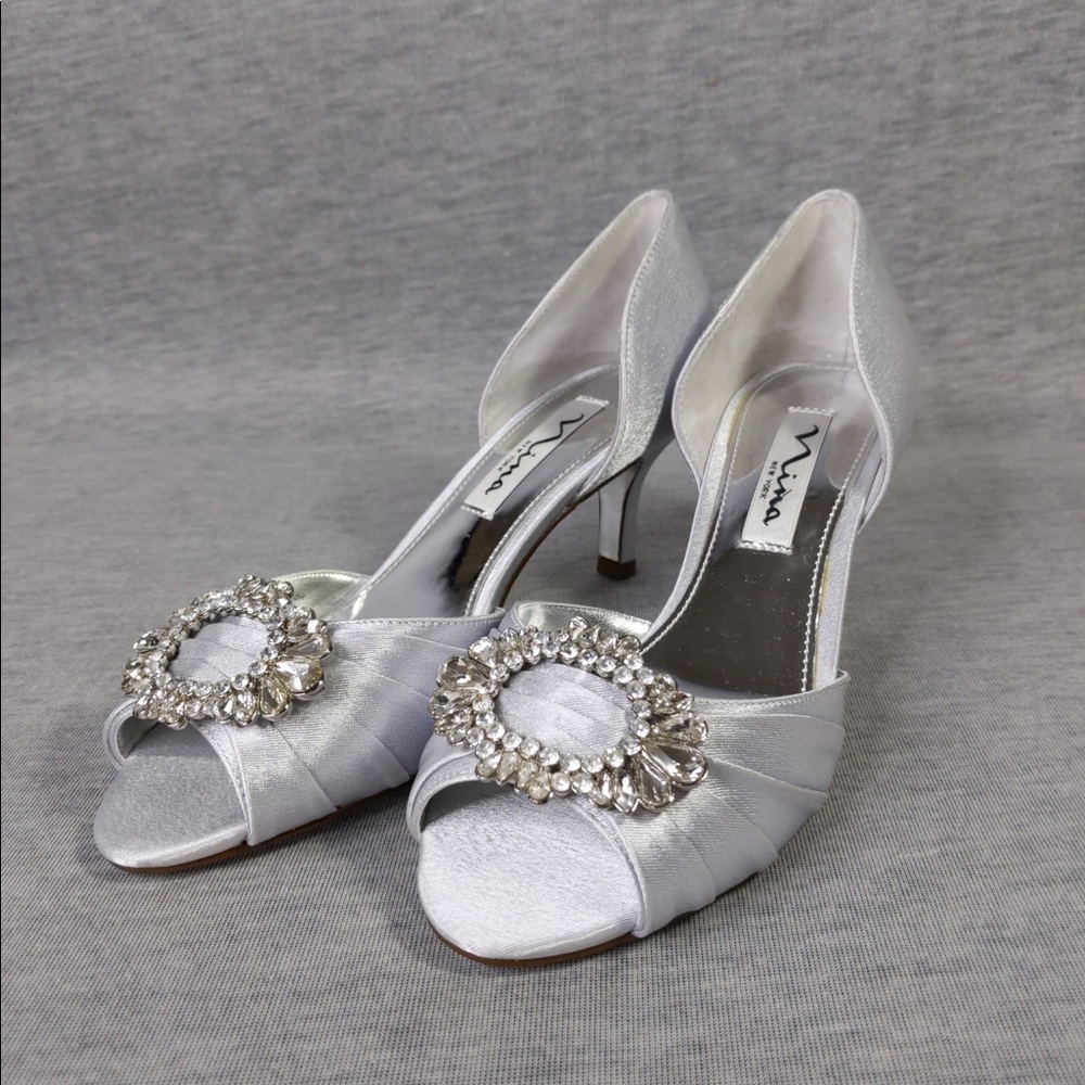 3x 👯♀️Host Pick⚡️ Nina NY Crystah Peep Toe Embellished Pump - Picture 4 of 15